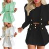 Offic Puff Sleeves Women Suit Set Simple Pure Color Slim-fitting Cloth