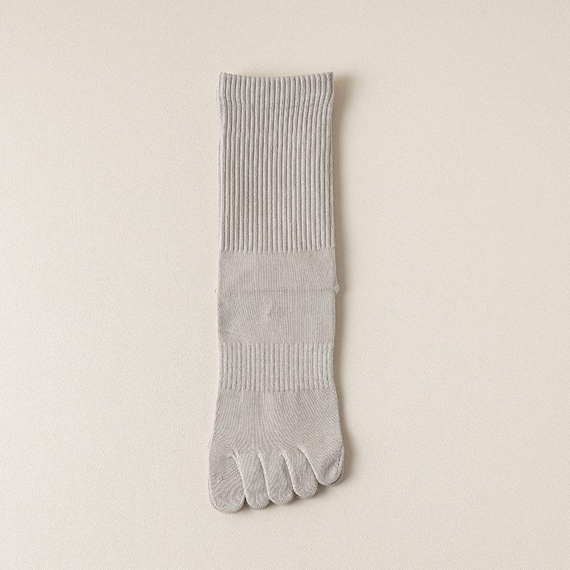Men's Seamless Split Toe Cotton Socks: Solid & Striped, Breathable, Antibacterial, Anti-Odor, Mid-Calf Casual.