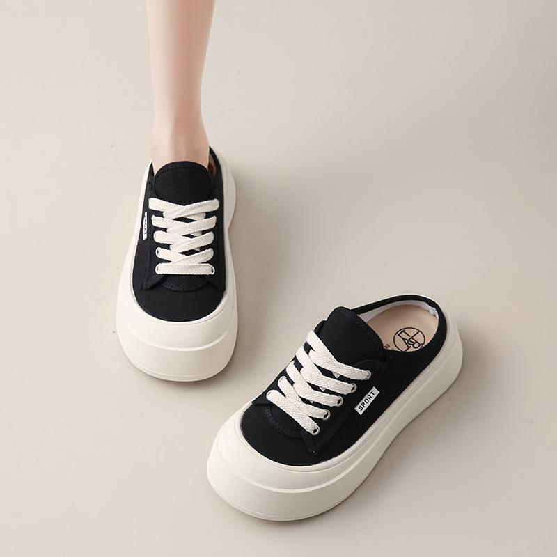 Fashion CRLAYDK Classic Women's Canvas Comfortable Mules Slip On Casual Loafers Platform Backless Shoes Ladies Indoor Outdoor Slides