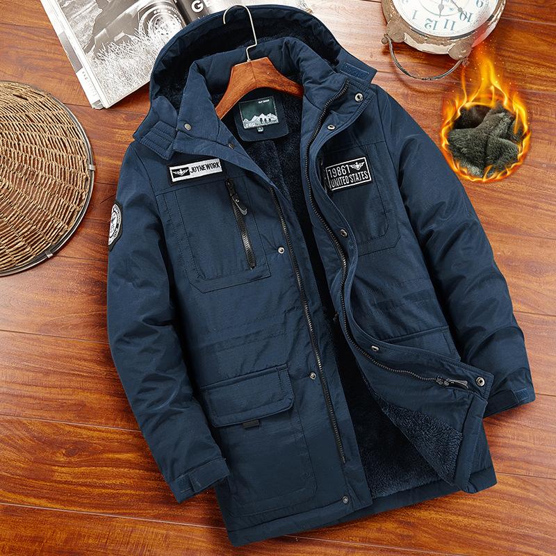 

Модная зимняя парка для мужчин, утепленные пальто с капюшоном, повседневная теплая ветровка, мужские зимние куртки, верхняя одежда XL синий