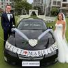 Heart-Shaped Wedding Car Hood Decoration With Angel Wing Design –2 Rearview Artificial Flowers, White Tulle Ribbons & Just Married Decal Set