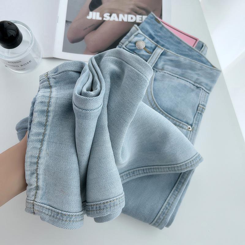 

Женские легкие джинсы из тенсела с высокой посадкой, облегающие, прямого кроя - Летние универсальные брюки широкого кроя L (Recommended 55-60kg)