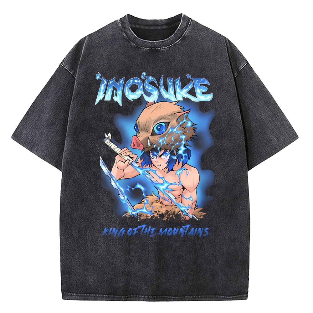Harajuku Demon Slayer Grafik T-Shirt Herren Vintage Anime Gewaschene T-Shirts für Damen Streetwear Sommer T-Shirts T-Shirt