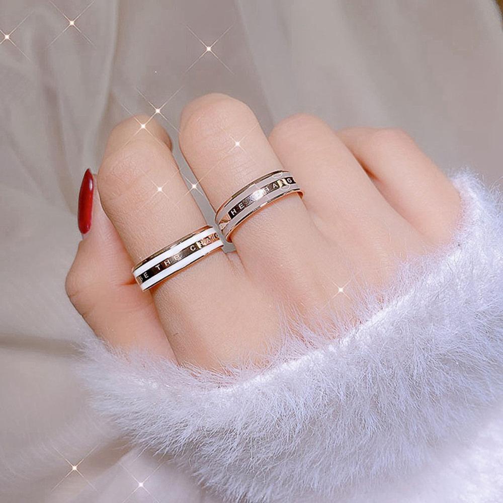 Minimalist Titanium Steel Couple Rings Non Tarnish Diamond Inlaid Matching Bands Jewelry