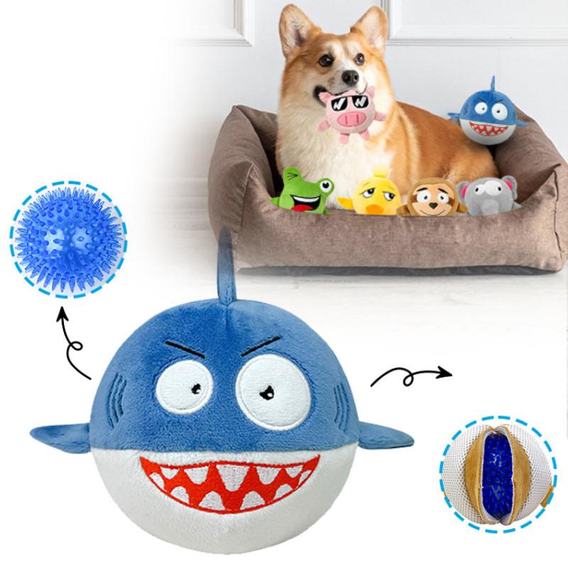 Durable Plush Frog Shark Animal Double Layer Bite Resistant Bouncy Ball For Dogs