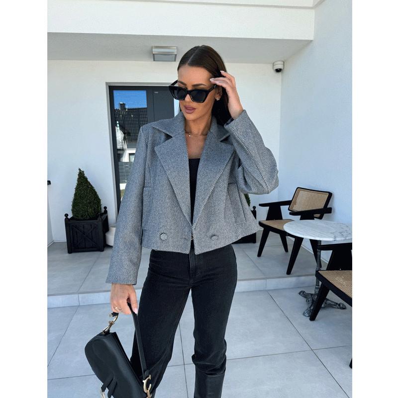 

2024 Европейское и американское женское осенне-зимнее шерстяное пальто с британским пиджачным воротником M темно-серого