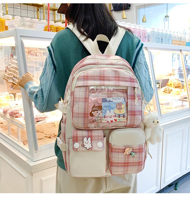Five-piece Bag Girl Student Plaid Backpack For Junior High School Students