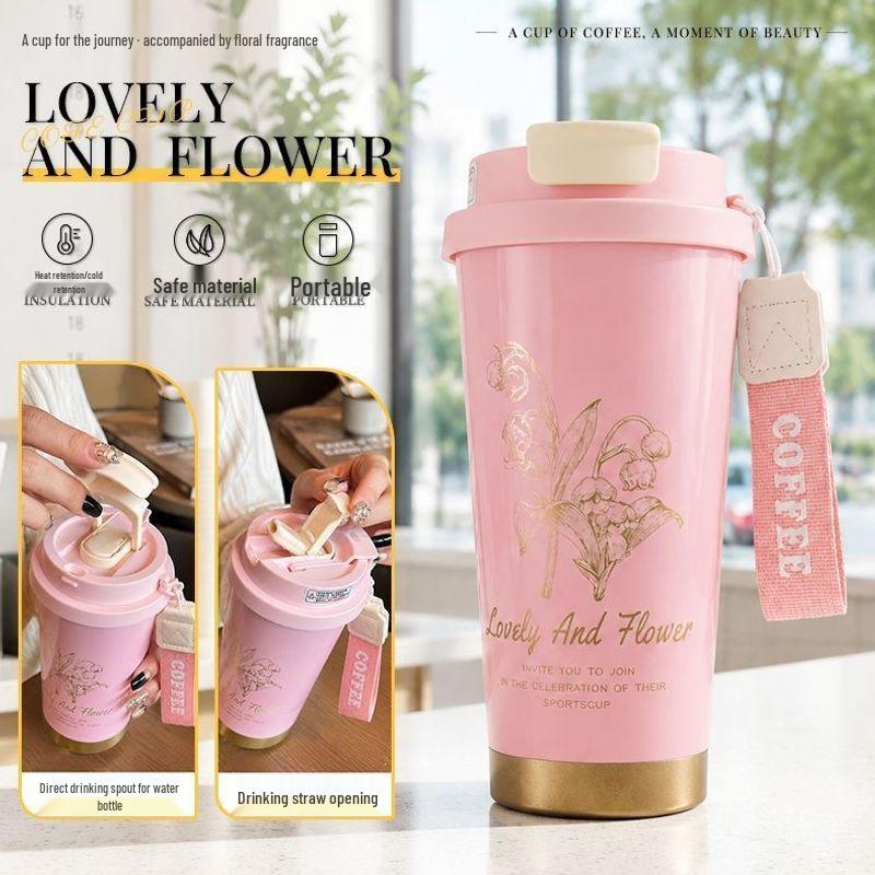 Lily of the Valley 500ml Unisex Stainless Steel Insulated Mug - Double-Wall Coffee Cup for Office