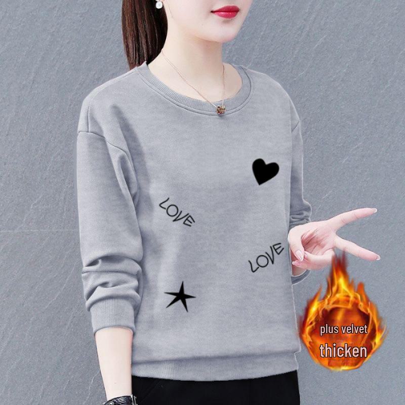 Huamian Women's Plus Size Velvet-Lined Sweatshirt - 2023 Autumn/Winter Casual Loose Fit Pullover Jacket