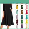 Round Womens Casual Neck Fashion Three Quarter Sleeve Solid Color Midi Dress