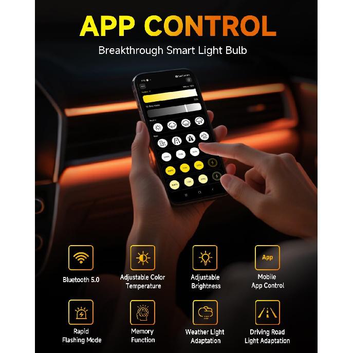 Smart H4 Light Bulb, 0-75000LM 1500% Super Brighter, App-Controlled Dimming & Color Temperature, 3000K Yellow To 6500K Cool White For Bluetooth