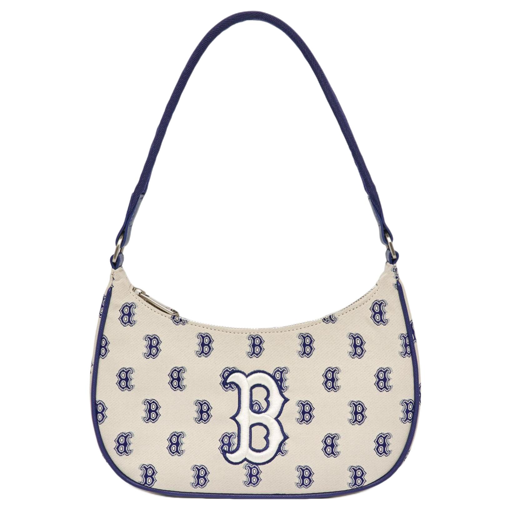 

MLB Vintage Floral Letter Big Logo Red Sox Nylon Mahjong Bag Boston Bag Underarm Handbag Shoulder Bag Regular Women Bags White Blue 3ABQS012N-43BGL White Blue