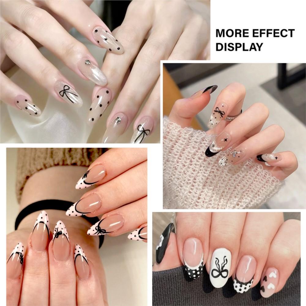 6pcs 3D Black White Bow French Nail Stickers Cute Polka Dot Bowtie Ribbon Nail Decals 8*10cm Self-Adhesive DIY Manicure Charms