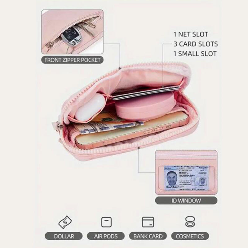 Women's Keychain Wallet The Wallet Zip Waterproof Nylon Card Wallet Pouch Wristlet Zip Card Case With Clear ID Window