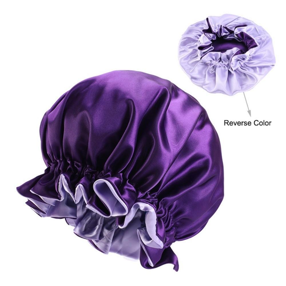 Reversible Wear Satin Sleep Bonnet Double Layer Bath Hair Cap Cosmetic Cap Hair Wrap Accessories темно-фиолетового