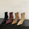 Khaki Suede High-heeled Thin Boots Women's Shoes 2025 Spring and Autumn Single Boots with Skirt Pointed French Short Boots