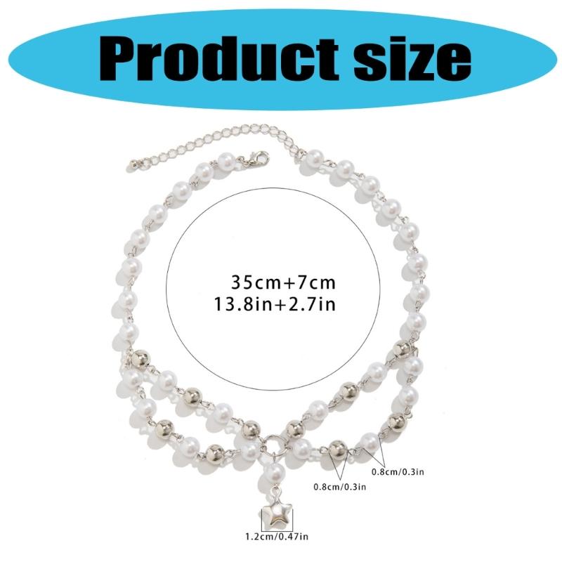 Fashionable Multilayer Star Charm Collar Necklace Adjustable Length Imitation Pearls Clavicle Chain Alloy Jewelry Gift