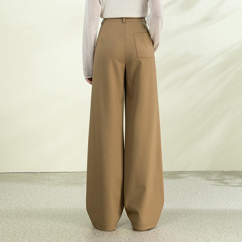 2026 Spring Collection Women's High-Waisted Slim Wide-Leg Pants - Sheep Wool Lyocell Blend, Draped Design, Versatile for Commute