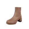 Spot second hair high-heeled short boots women's 2025 new spring and autumn elastic boots suede round head waterproof table thick heel thin boots