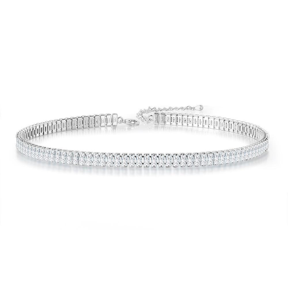 Hiphop Farbe Zirkon Tennis Halskette Männer Und Frauen 2.5 * 5Mm Rechteckige Voll Diamant Halskette