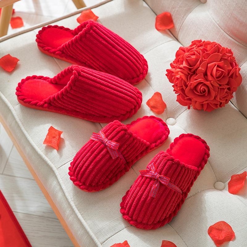 Birthday Cotton Slippers Men's Winter Indoor Home Wedding Groom Chinese New Year Celebration Red Couple Home Female