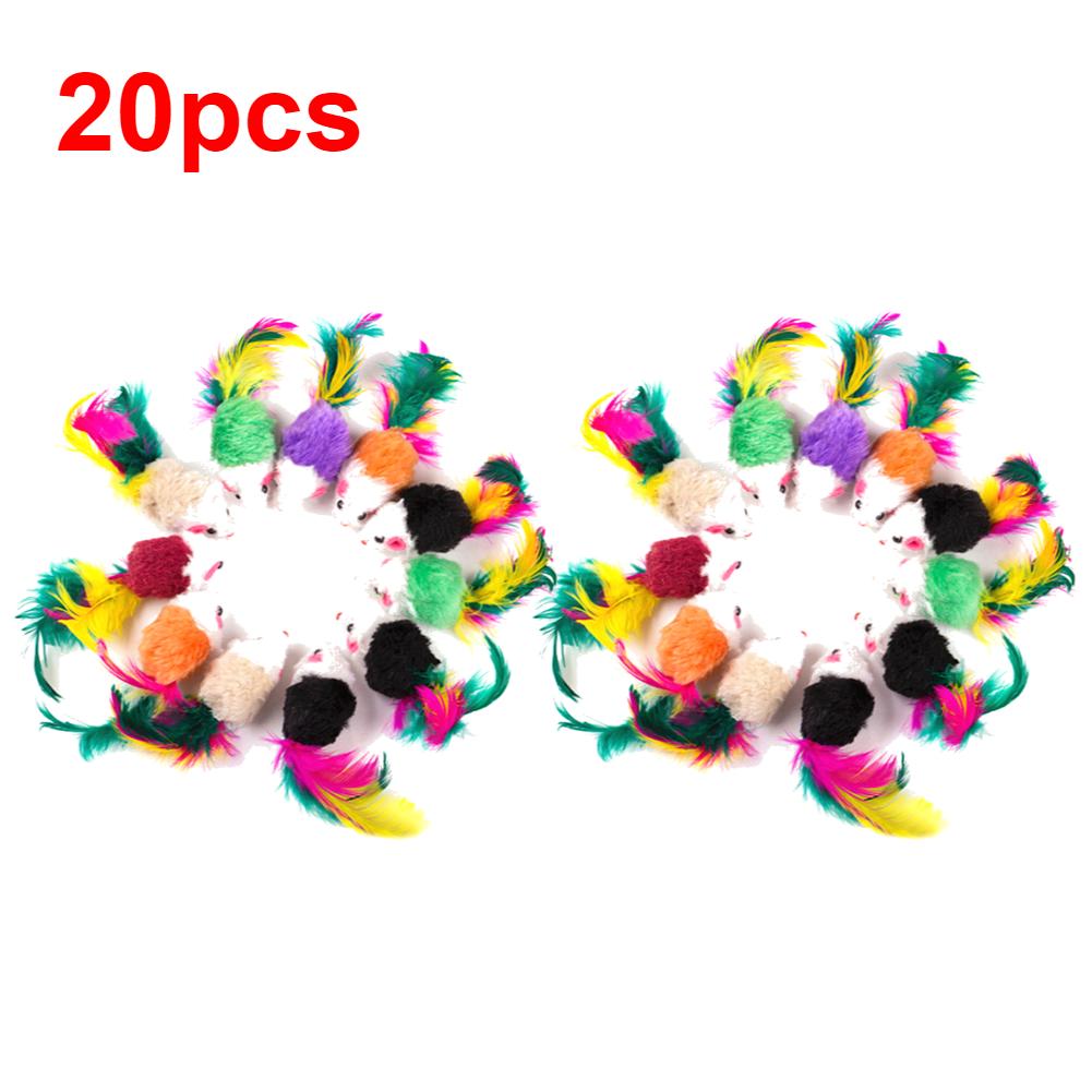 10pcs Pet Cat Toys False Mouse Mini Funny Playing Toys for Cats with Colorful Feather Plush Mini Mouse Toys Pet Supplies