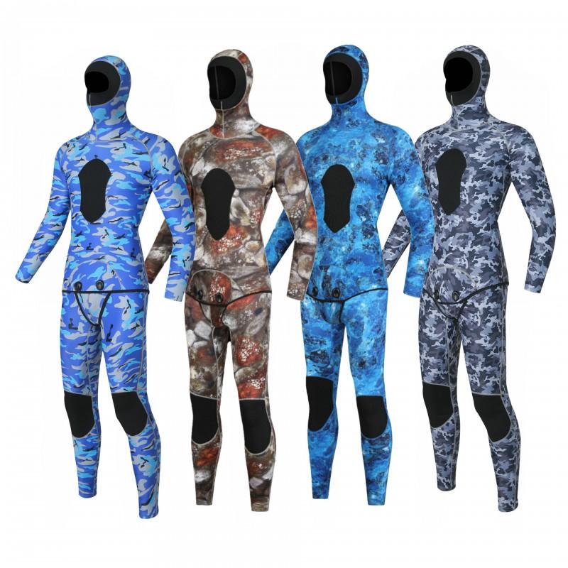 Muta separata in neoprene da 3 mm Uomo Donna Mimetica con cappuccio Apnea Surf Pesca subacquea Immersioni profonde Salvataggio Calda