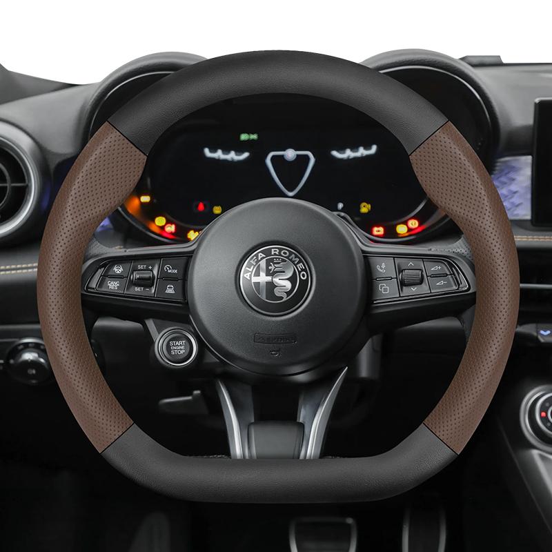For Alfa Romeo Perforated Leather & Carbon Fiber Texture Steering Wheel Cover 159 147 Gt Giulietta Mito Giulia Stelvio Tonale