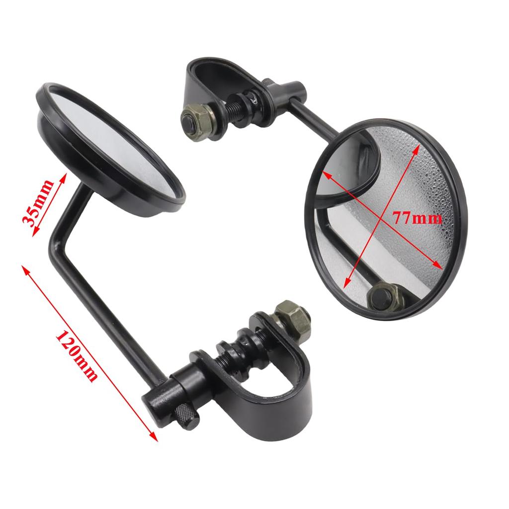 SZYUMO Motorcycle Clamp Mirror, Round Bike, Mirror, General Purpose, Black, Left and Right Set
