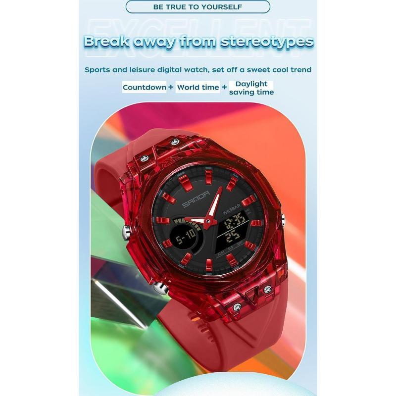 SANDA New Sports Men's Quartz Watches Luxury Military Waterproof Watch Dual Display LED Digital Men Wristwatch