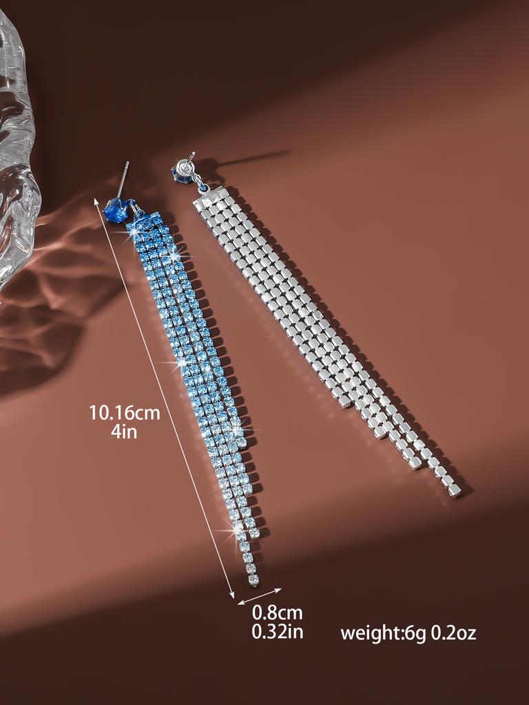 European and American style colorful diamond full diamond tassel long earrings, four-color optional party exaggerated earrings