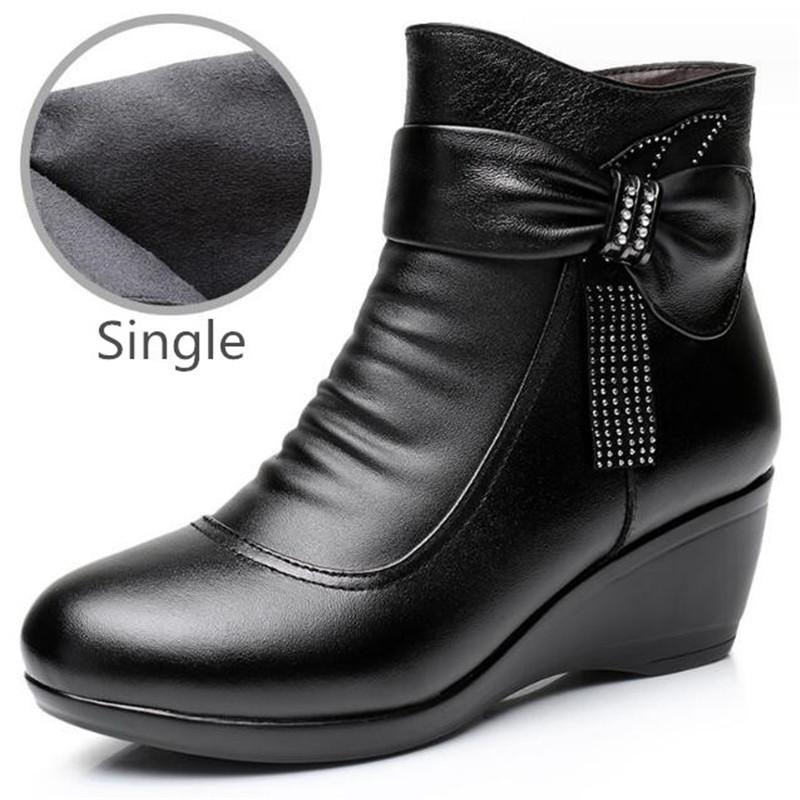 Size 30-43 Women Boots Women Genuine Leather Winter Boots Warm Plush Autumn Shoes Winter Wedge Shoes Woman Ankle Boots