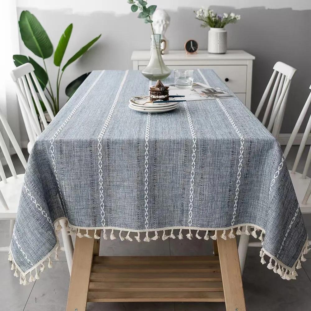 Embroidery Tablecloths Dust Proof Table Cover, Embroidery Flower Tassels Pattern Table Cloths,For Dinning Party Wedding Decor