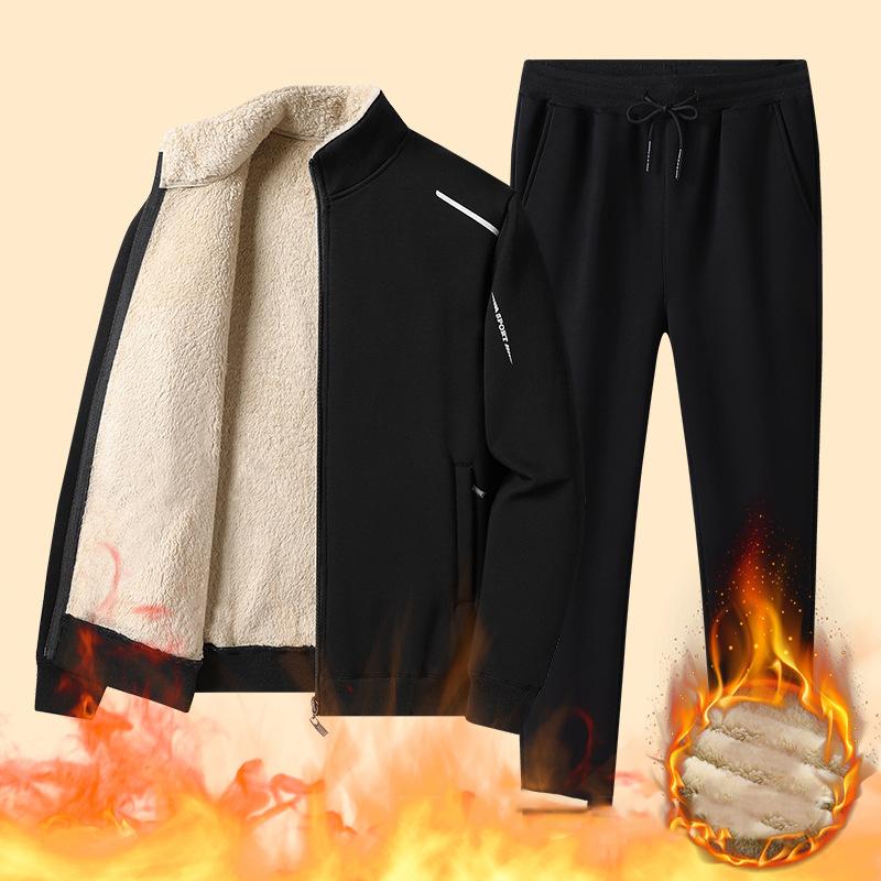 Mens Sets Winter Warm Fleece Tracksuit Fashion Hoodies Pants Set Men Casual Thick Sportswear Hooded Sweatshirt