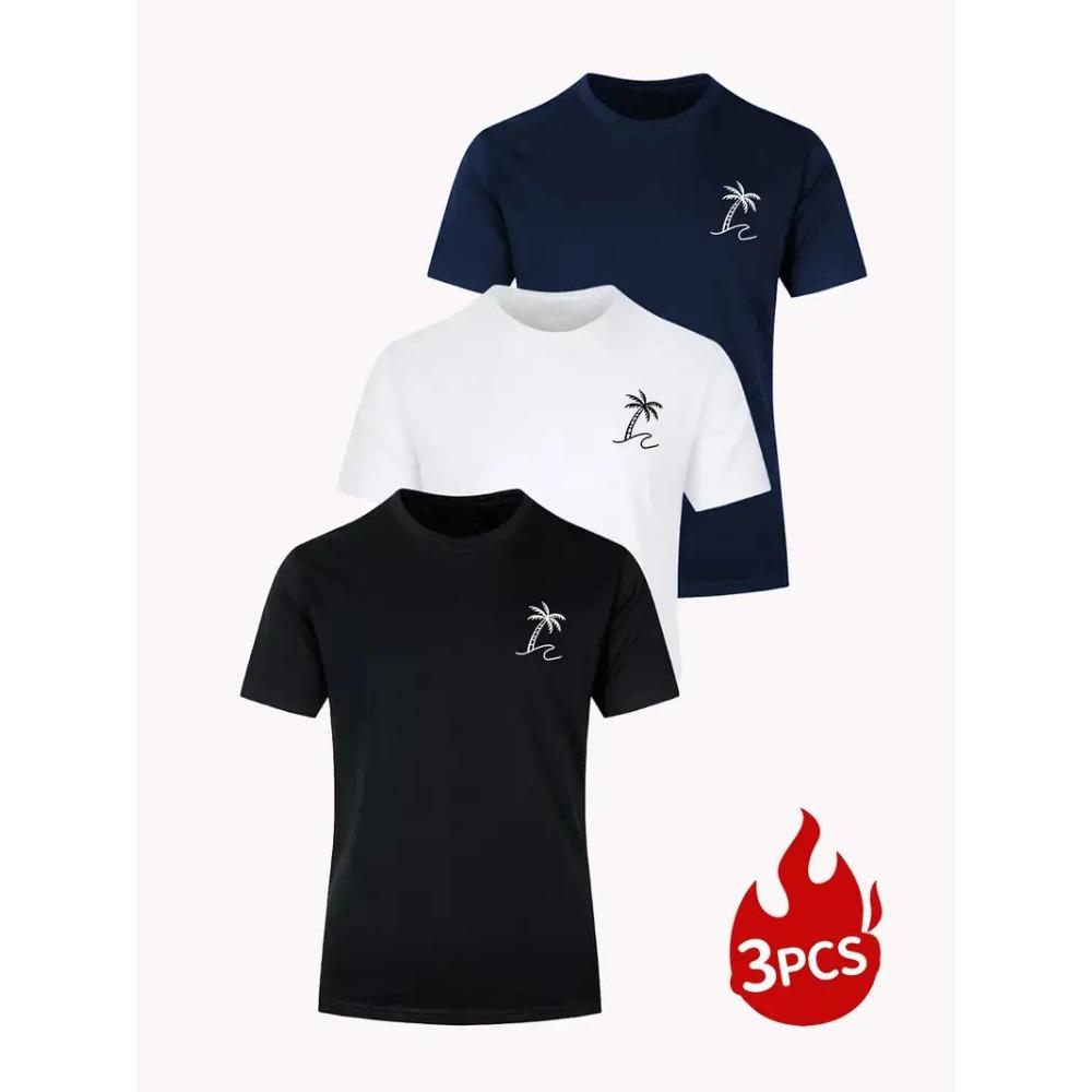 3 Pezzi T-shirt da Uomo Leggere Traspiranti Asciugatura Rapida Assorbi Umidità Girocollo Top Stagione Unica Casual