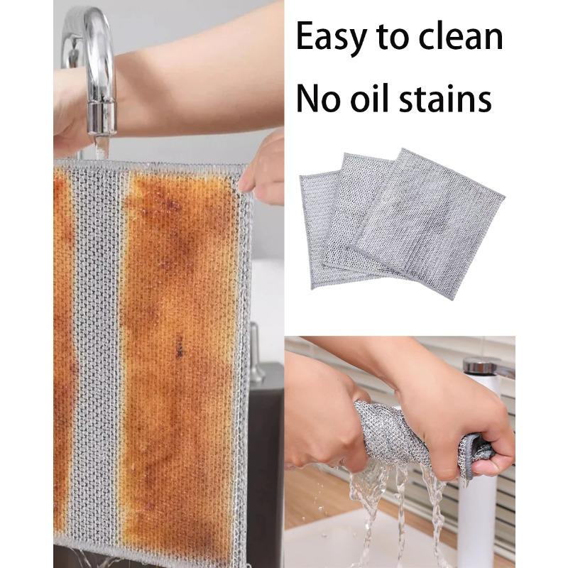 10pcsWiping Cloth Steel Wire Cleaning Cloth Double-sided Dishwashing Cloth Non Greasy Kitchen Cloth KitchenCleaning Supplies