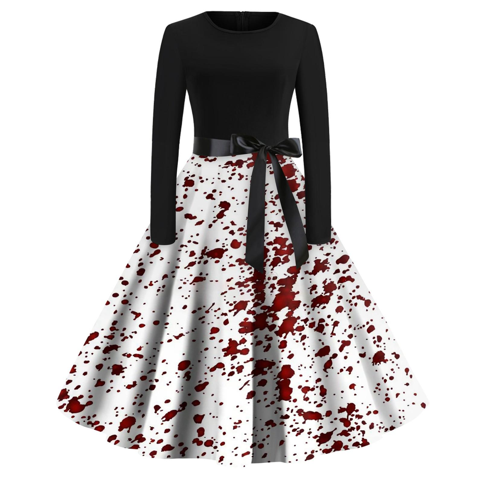 

Жіноча вінтажна вечірня вечірня сукня для сімейної вечірки з довгим рукавом і принтом на Хелловін L