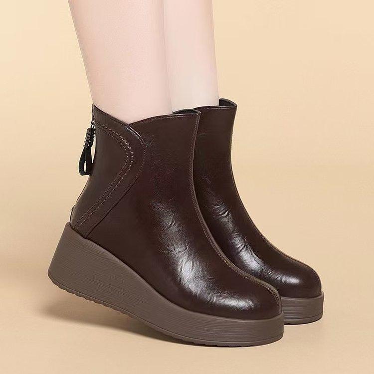 Bottes Martin en cuir souple à semelles épaisses, nouvelles bottes d'hiver épaissies à bout rond, petites bottes rehaussantes, chaussures en coton