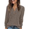 Women's Fashion Long Sleeve T-Shirt Solid Color Button Decoration Top