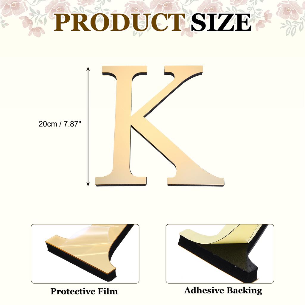 20cm 3D Mirror Acrylic Wall Sticker 26 English Letters Wall Sticker Decals Self-Adhesive Wall Art Mural Home Party Light Gold