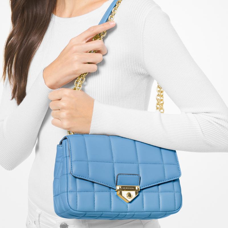 Michael Kors MK Soho Gold Buckle Flap Chain Lambskin Shoulder Crossbody Bag Large Women bags Sky-Blue 30F0G1SL3L-485