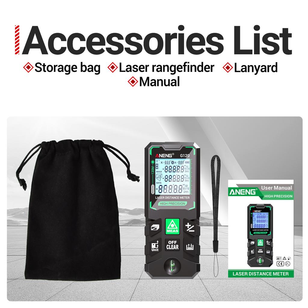 ANENG G120 Smart HighPrecision Laser Rangefinder Green Laser Distance Meter 30 Set of Data Storage