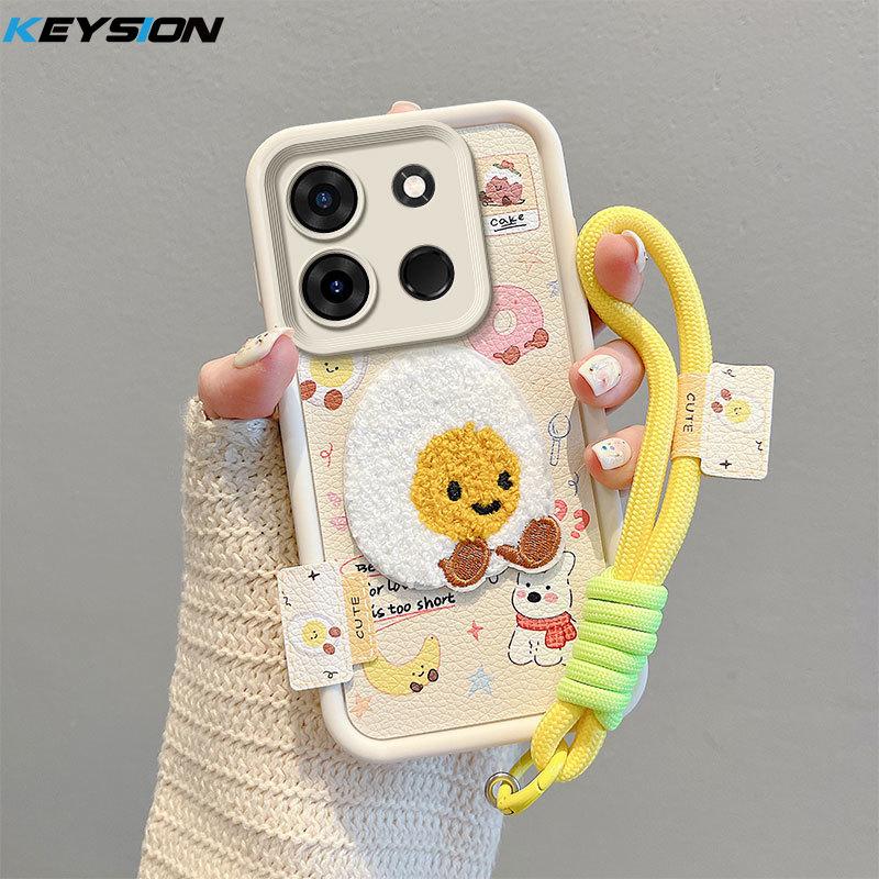 

KEYSION Мультяшный Милый Плюшевый Вышитый Чехол для TECNO Spark Go 2023 Pop 7 Pro со Шнурком Противоударный Чехол для Телефона для Infinix Smart 7 for Infinix Smart 7