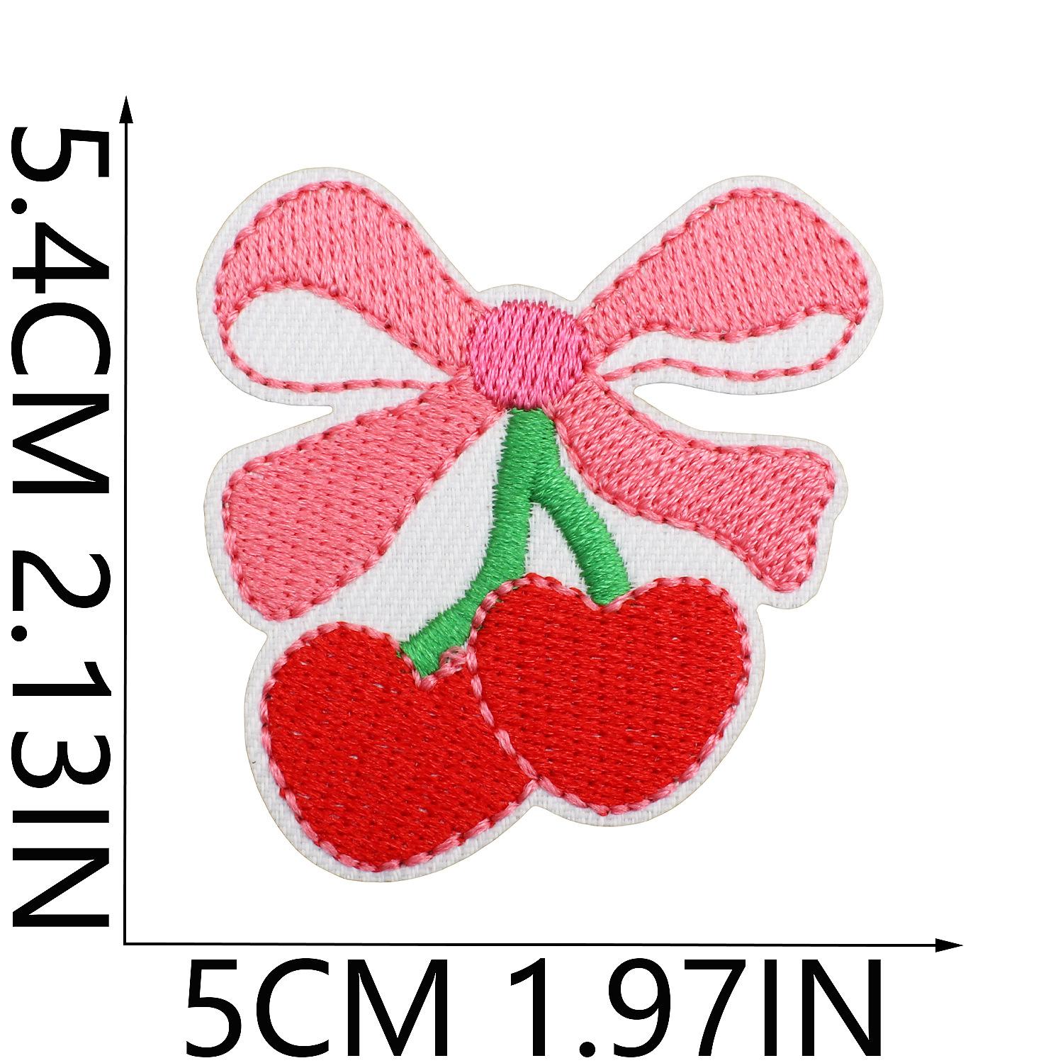 

Headgear Dress Up Bow Embroidery Cloth Sticker Clothes Bag Patch Sticker Cherry Bow Computer Embroidery Label Ironing no. 6_3 pieces