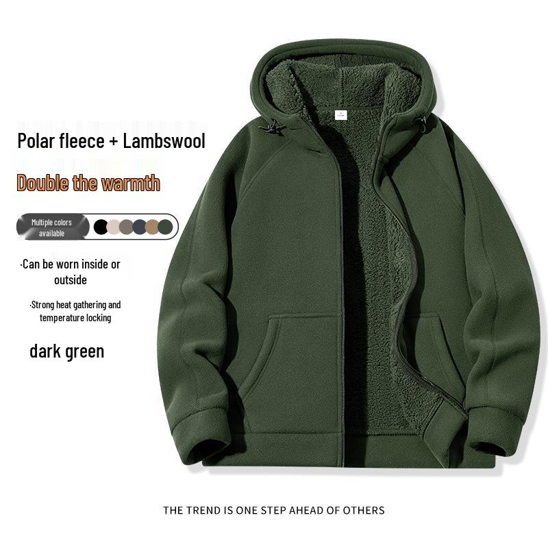Men's 2026 Plus Velvet Thick 700G Lambswool Hooded Fleece Jacket