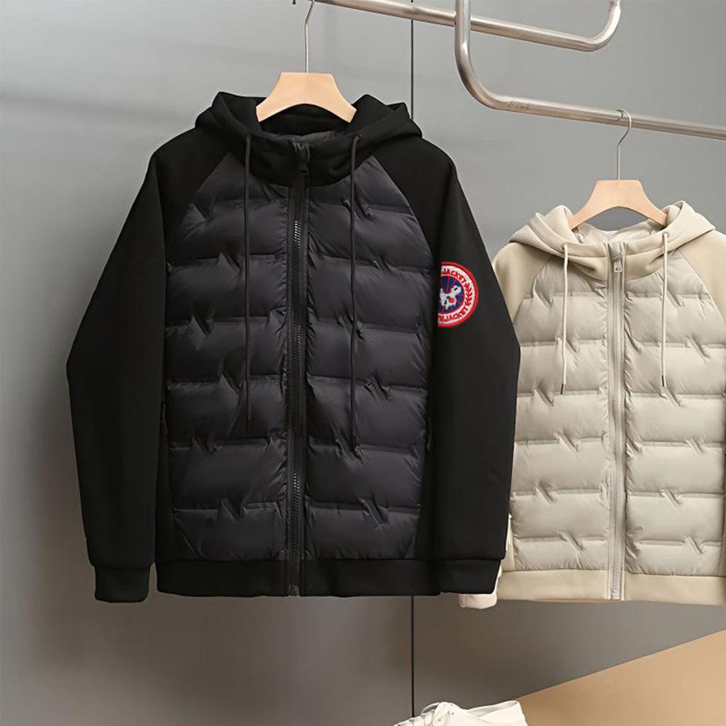 25 new cross-border high-quality badge printing pattern European hooded warm thickened cotton jacket