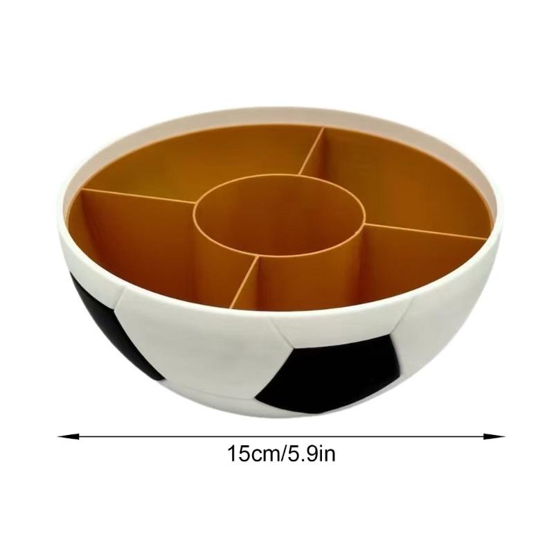 Snack Tray with Center Cup Slot, Soccer Style Serving Bowl for Sports Table Use, Ball Pattern Dish for Chips