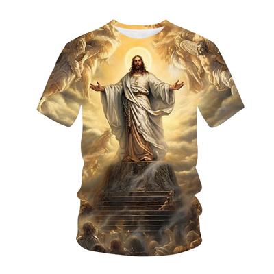Sommar Rundhals 3D Kristus Jesus Tryck Topp Trendiga Casual Kortärmade Herr T-shirts