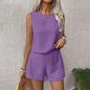 Women's Summer Solid Colour Vest Sleeveless Top Shorts Set