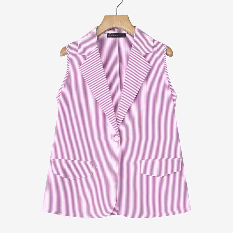 

ZANZEA Women Casual Turn Down Collar Sleeveless Stripe Cardigan Vest 5XL розовый